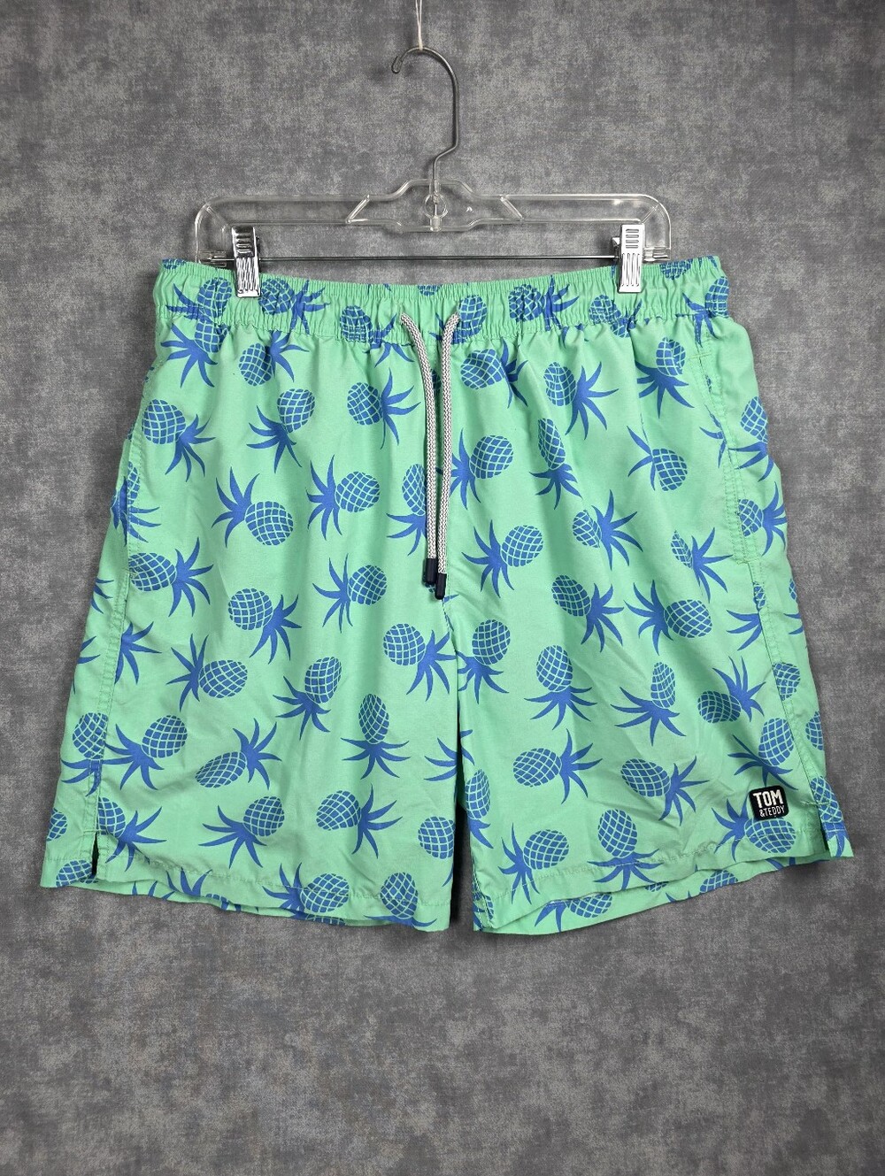 Tom & Teddy Pineapple Print Swim Trunks Men's XL Green Blue Beach Shorts